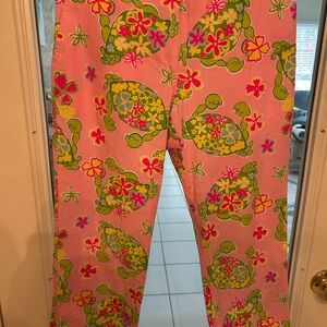 Lilly Pulitzer Pink and Green Casual Turtle Print Bottoms